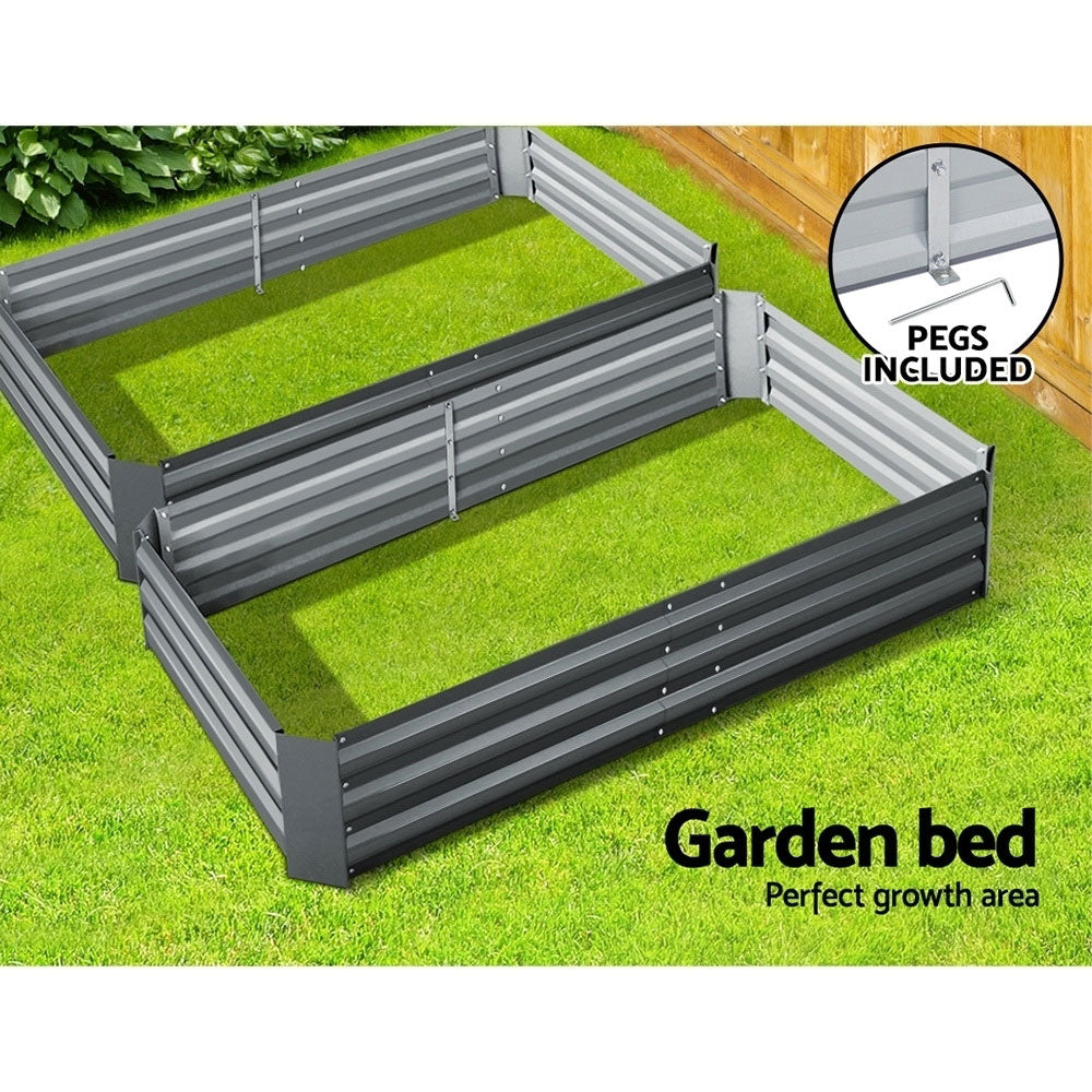 Green Fingers 150x90cm Raised Planter Box Galvanised Aluminium Grey (2 Pack)
