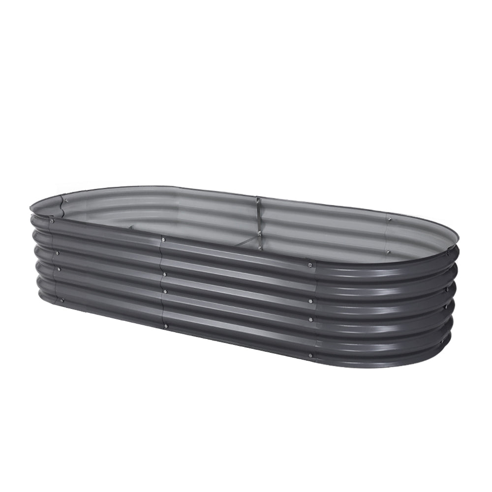 Green Fingers Oval Planter Box 160x80x42cm Galvanised Raised Garden Bed