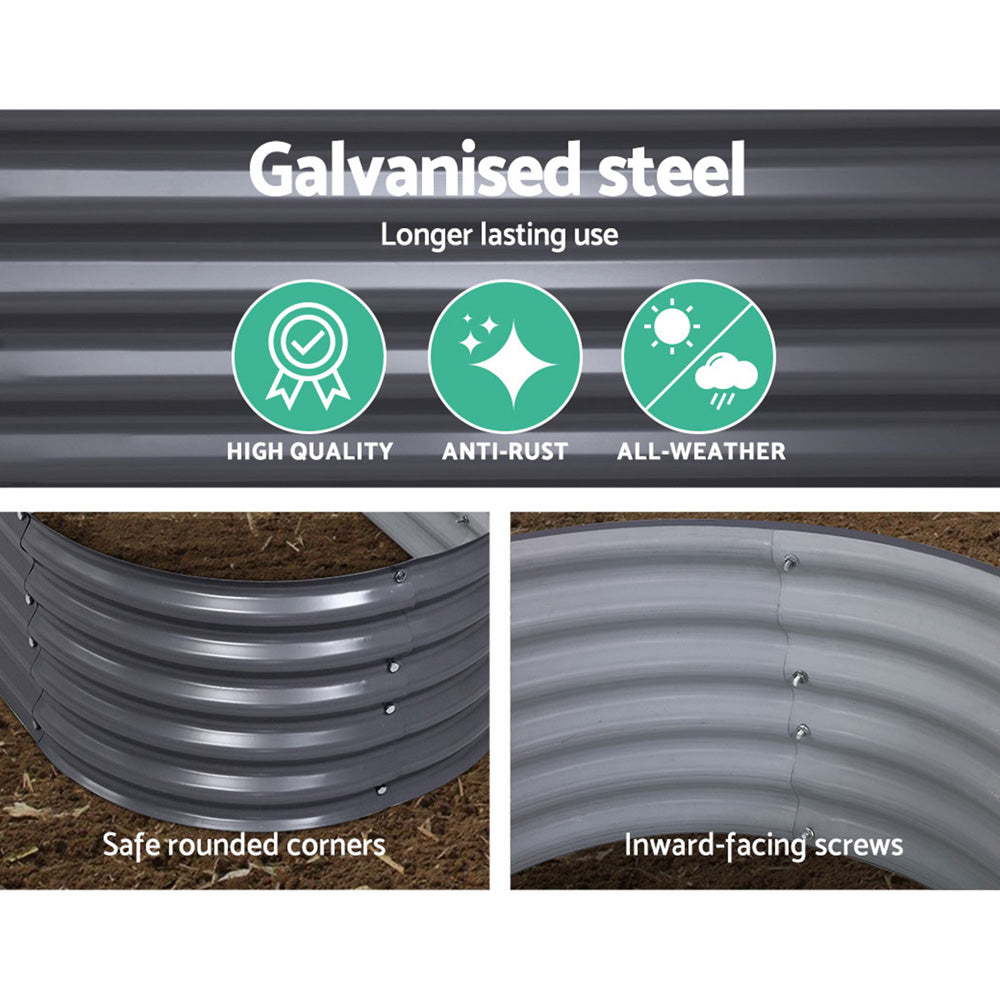Green Fingers Oval Planter Box 160x80x42cm Galvanised Raised Garden Bed