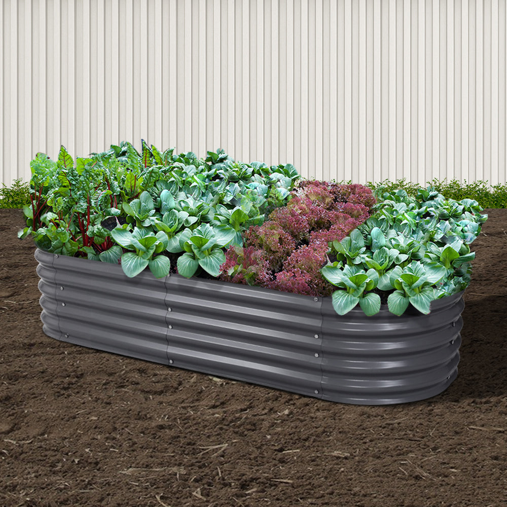 Green Fingers Oval Planter Box 160x80x42cm Galvanised Raised Garden Bed