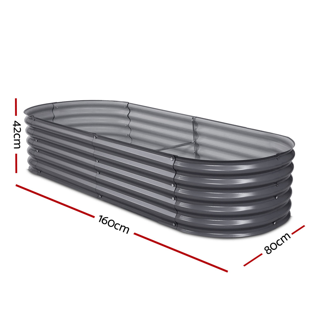 Green Fingers Oval Planter Box 160x80x42cm Galvanised Raised Garden Bed Aluminium Grey (Set of 2)