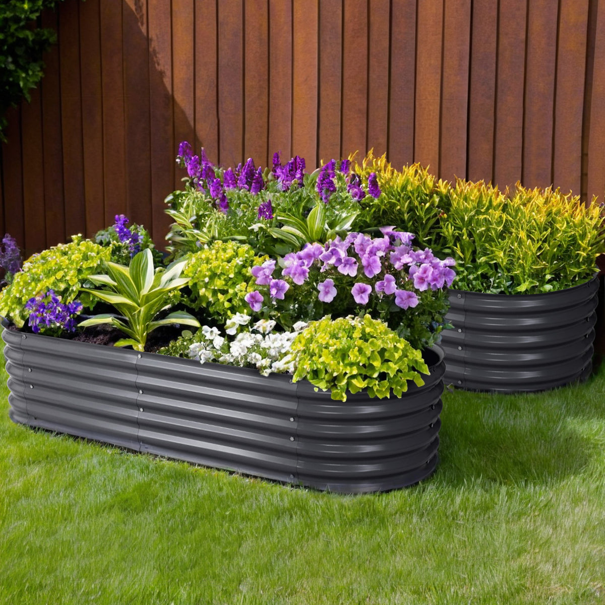 Green Fingers 2 Pack Raised Garden Bed 160x80x42cm Oval Galvanised