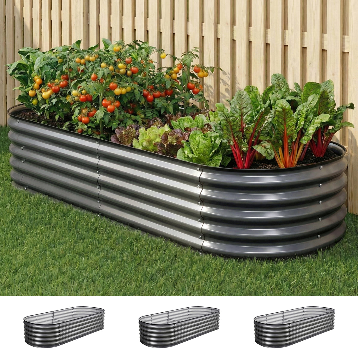 Green Fingers 3 Piece Raised Garden Bed Kit Oval Galvanized Steel