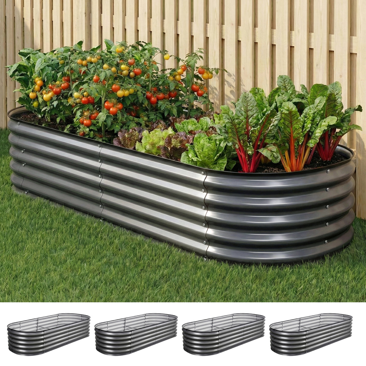 Green Fingers Raised Garden Bed Kit 4 Pcs Oval Galvanised Steel