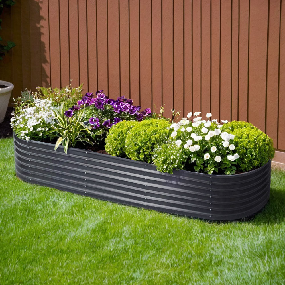 Green Fingers Oval Planter Box 240x80x42cm Raised Garden Bed Galvanised