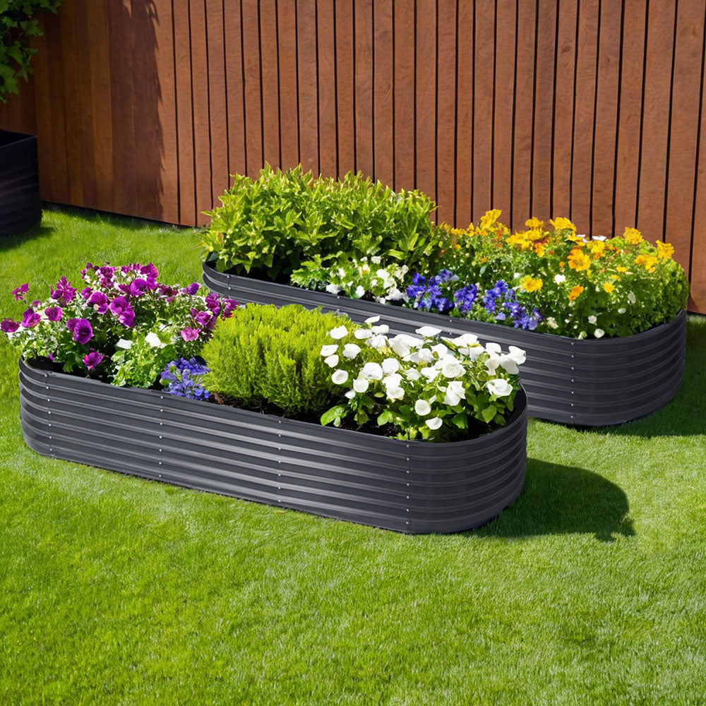 Green Fingers Raised Garden Bed Galvanised Oval Planter 240cm