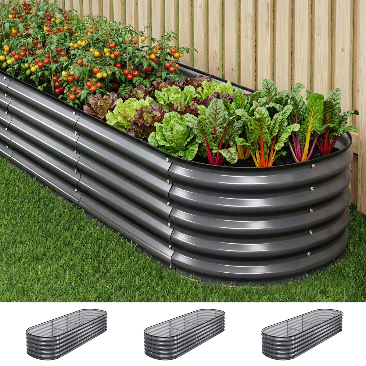 Green Fingers 3 Pcs Oval Raised Garden Bed Kit 240x80x42cm