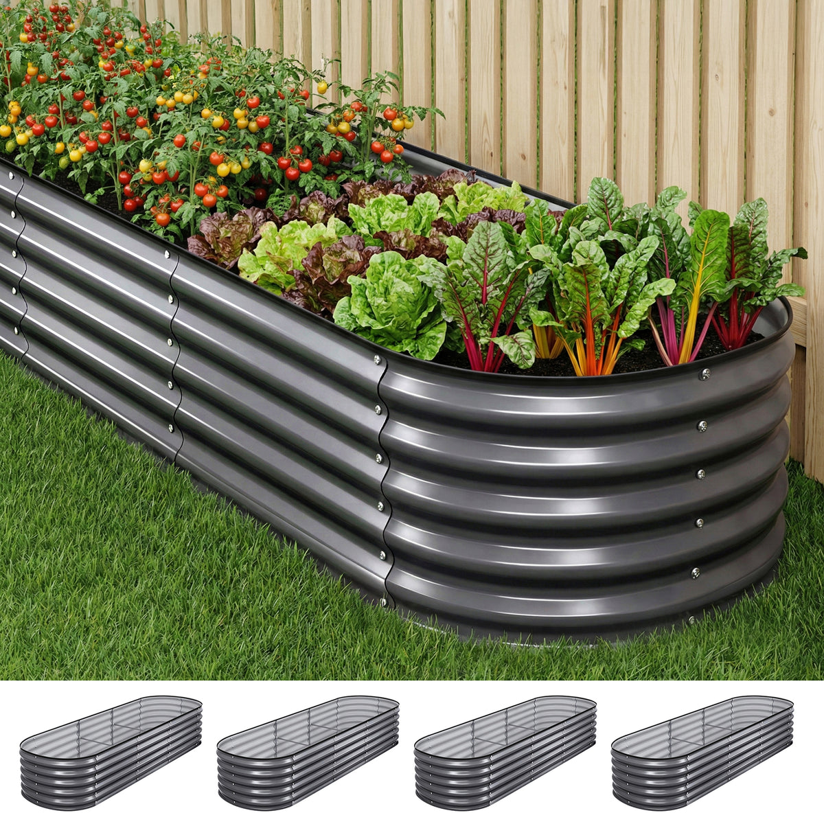 Green Fingers Raised Garden Bed Oval Galvanised Steel 4 Pcs 240x80x42cm