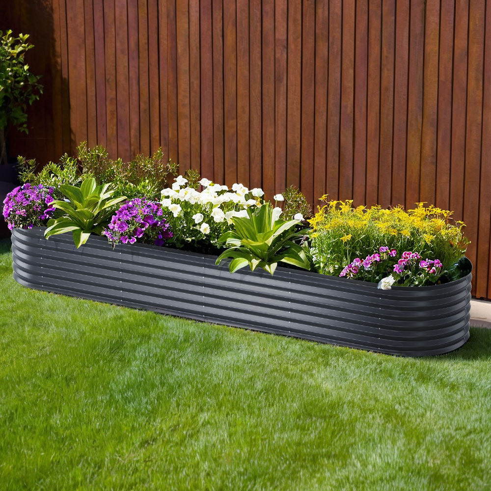 Green Fingers Oval Planter Box 320x80x42cm Raised Garden Bed Galvanised
