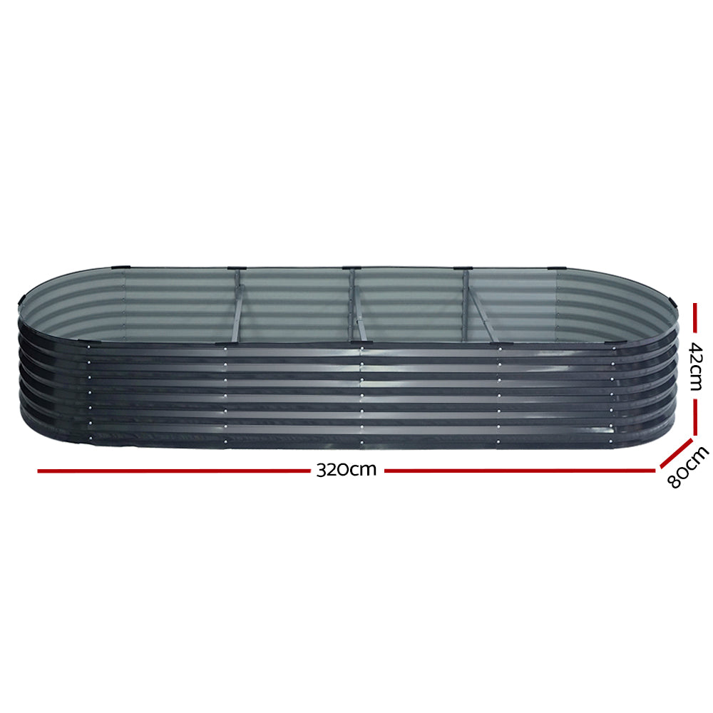 Green Fingers Oval Planter Box Galvanised Aluminium Grey 320x80x42cm (Set of 2)