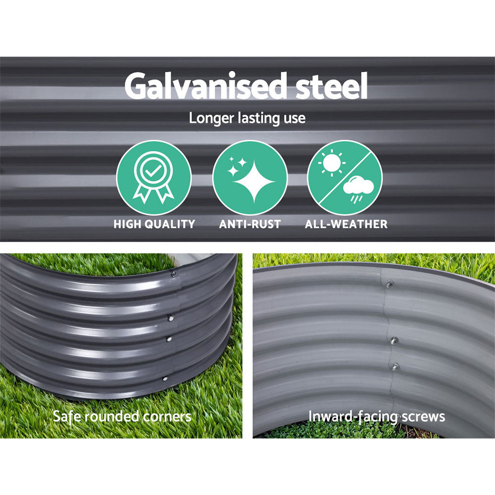 Green Fingers Oval Planter Box Galvanised Aluminium Grey 320x80x42cm (Set of 2)