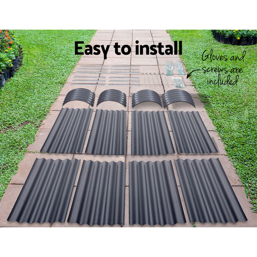 Green Fingers Oval Planter Box Galvanised Aluminium Grey 320x80x42cm (Set of 2)