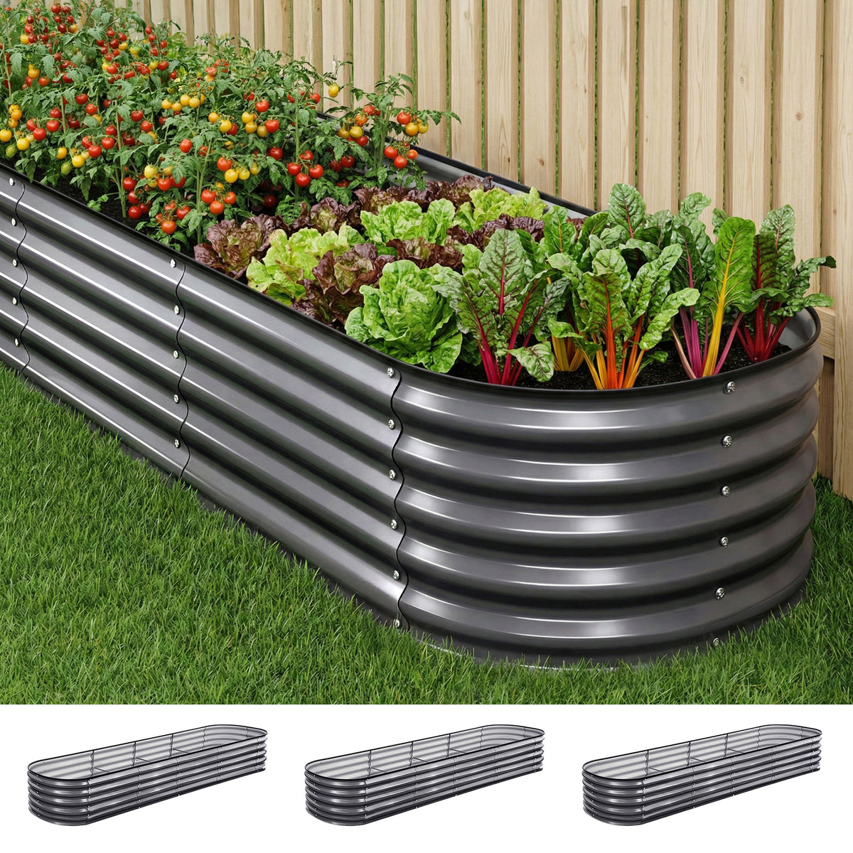 Green Fingers 3 Pack Raised Garden Bed Kit Oval Galvanised Steel