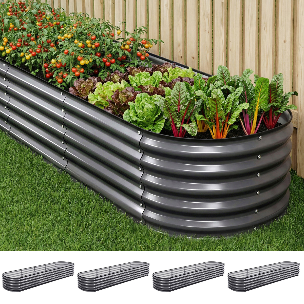 Green Fingers 4 Pcs Oval Raised Garden Bed Kit 320x80x42cm