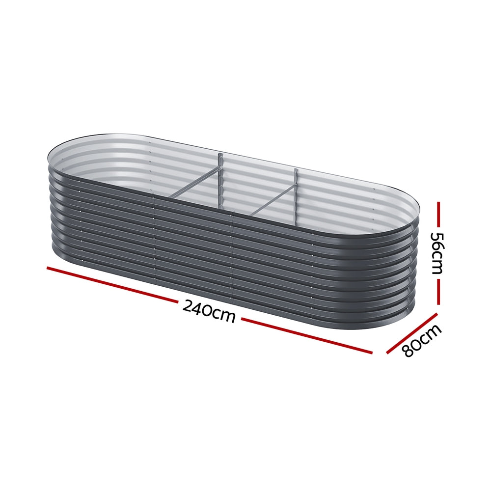 Greenfingers Oval Planter Box 240x80x56cm Aluminium Grey