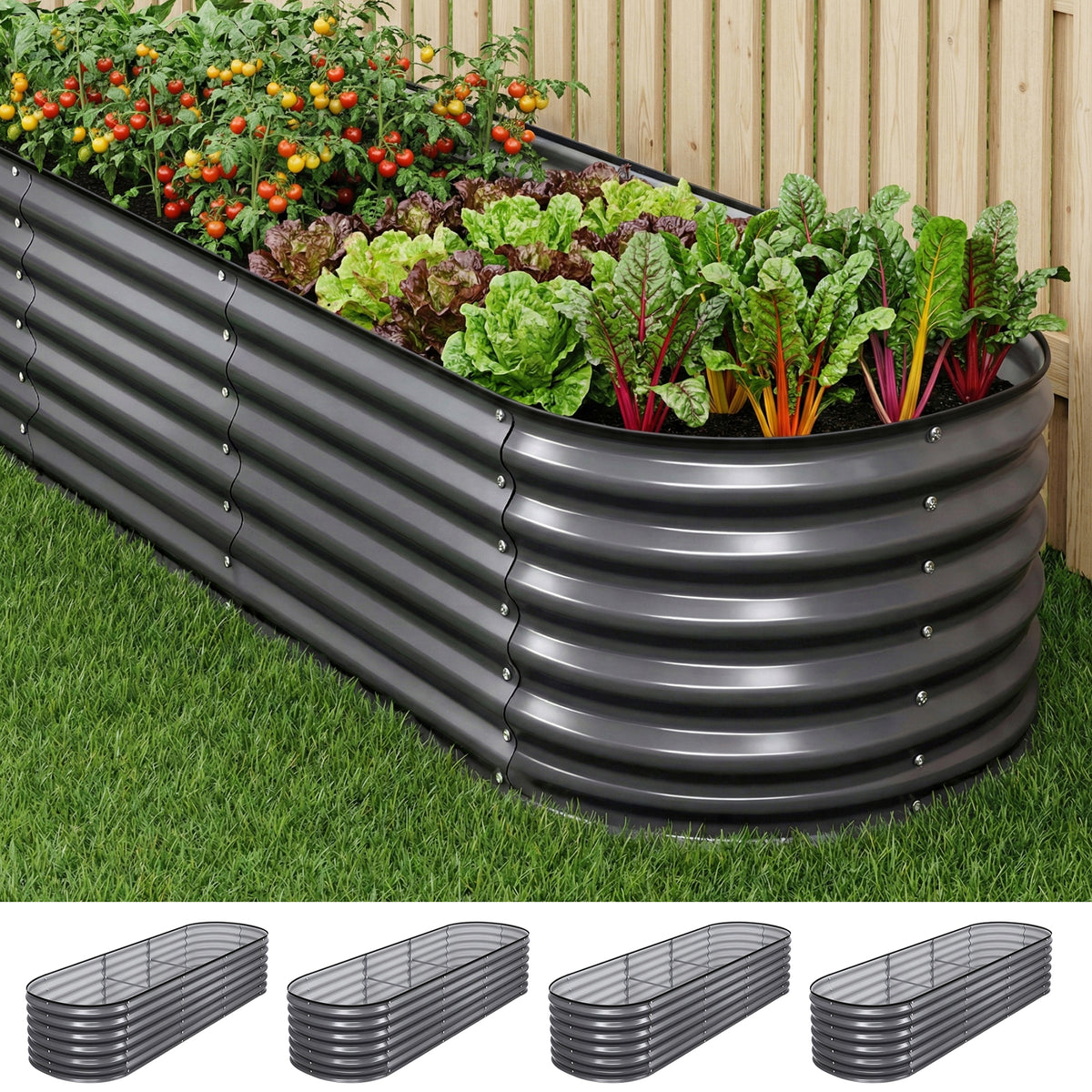 Green Fingers 4 Pcs Oval Raised Garden Bed Kit 240x80x56cm