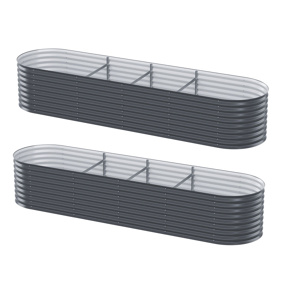 Greenfingers 320x80cm Oval Raised Garden Bed Aluminium Grey (Set of 2)