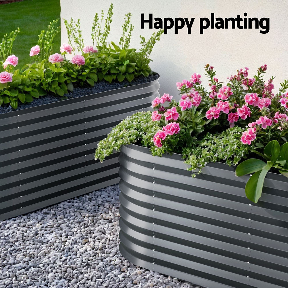 Greenfingers 320x80cm Oval Raised Garden Bed Aluminium Grey (Set of 2)