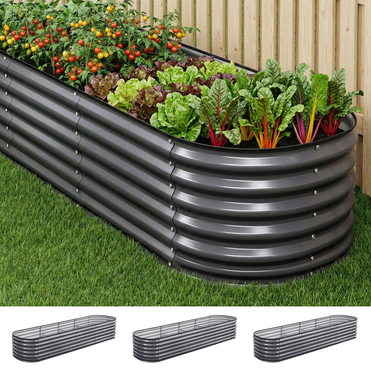 Green Fingers 3 Piece Oval Raised Garden Bed Kit 320x80x56cm