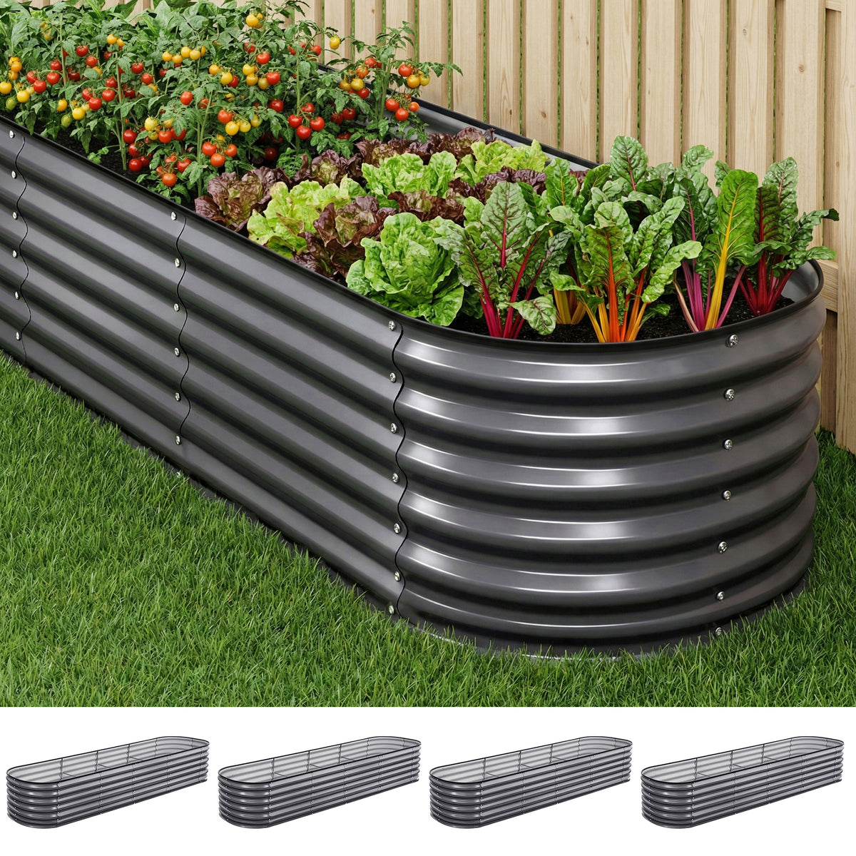 Green Fingers 4 Pcs Raised Garden Bed Kit Oval Galvanized Steel