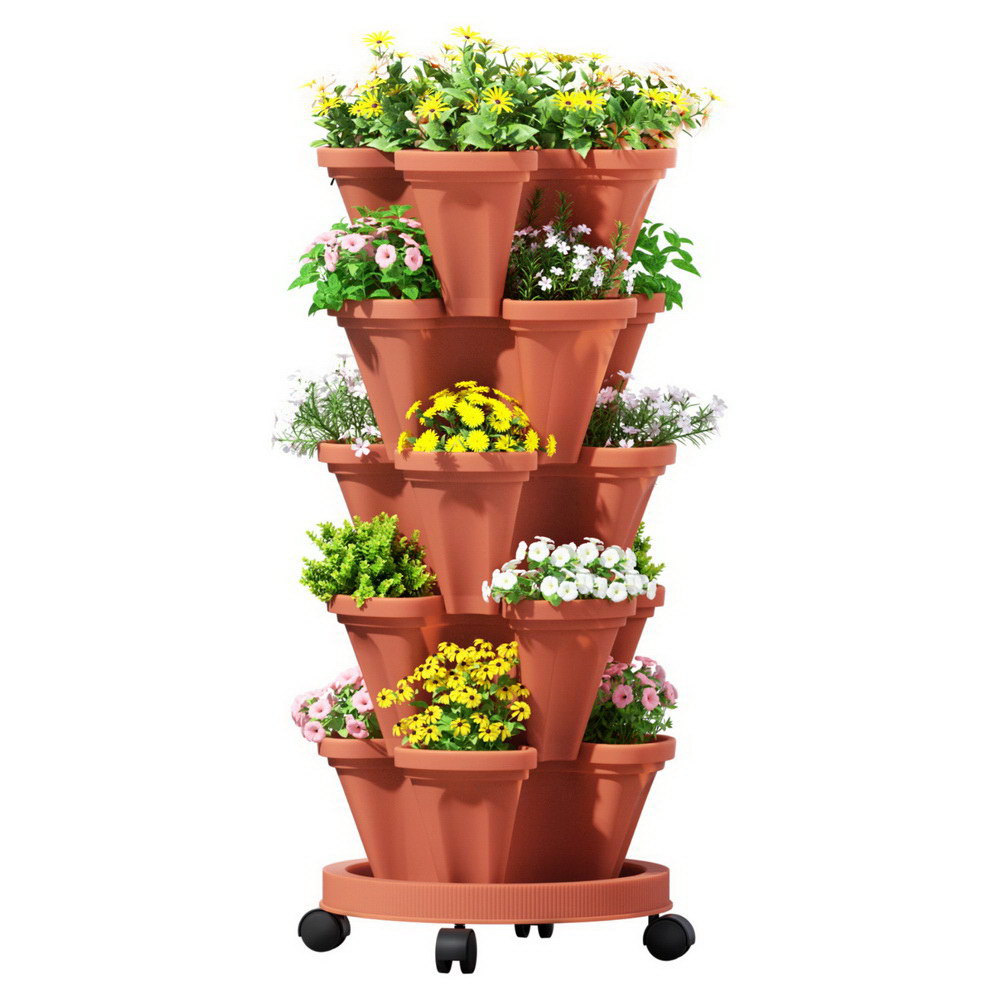 Green Fingers 5 Tier Strawberry Planter Raised Garden Bed Brick Red