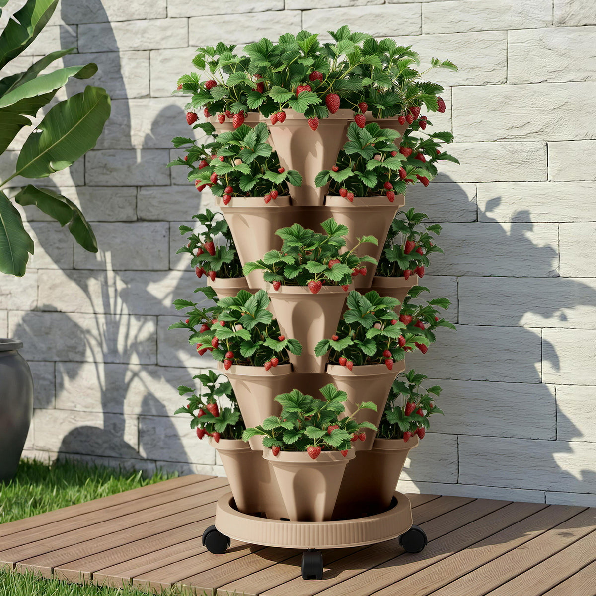 Green Fingers 5 Tier Vertical Garden Bed Stackable Planter Tan