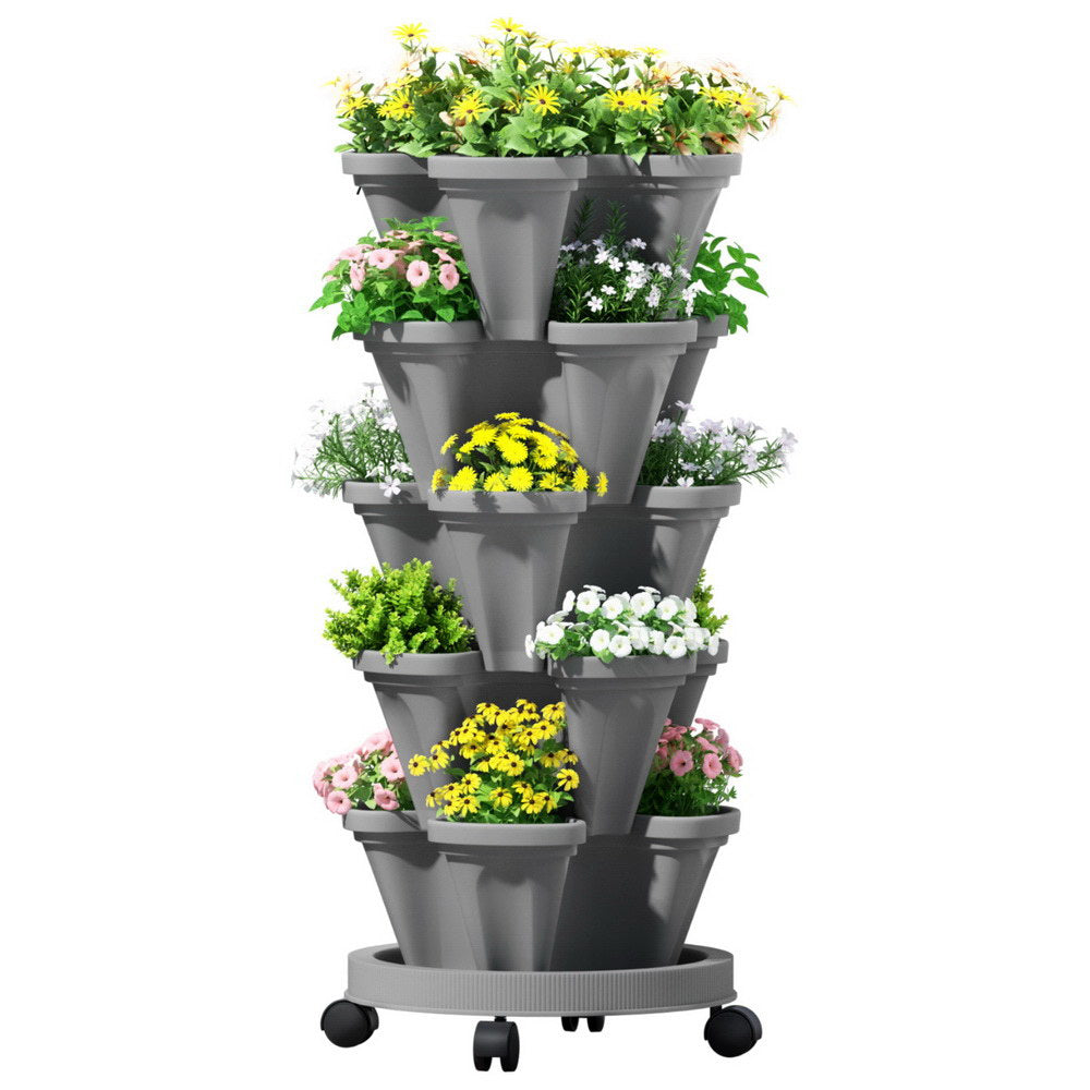 Green Fingers 5 Tier Strawberry Planter Raised Garden Bed Grey