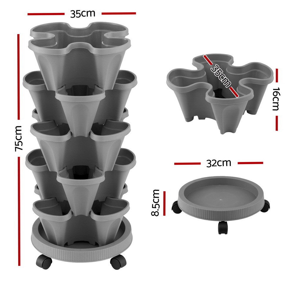 Green Fingers 5-Tier Vertical Garden Planter Stackable Grey