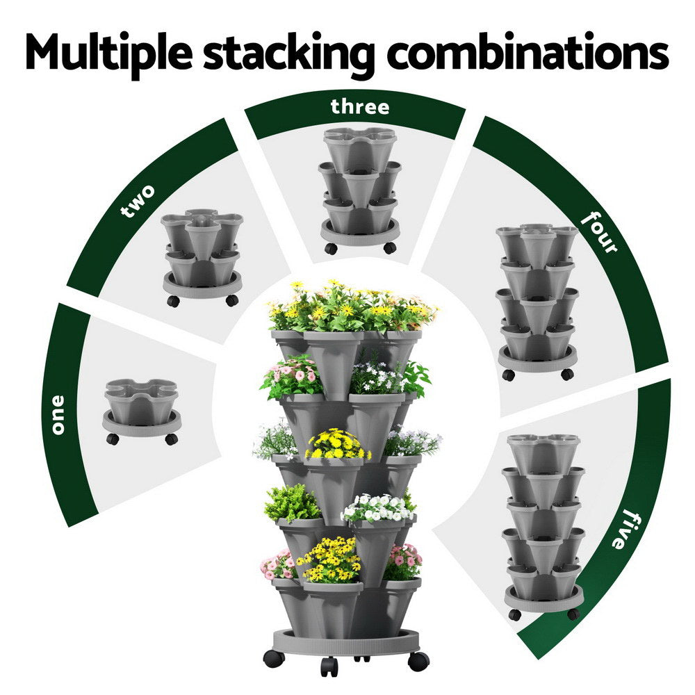 Green Fingers 5-Tier Vertical Garden Planter Stackable Grey