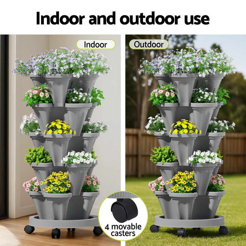 Green Fingers 5-Tier Vertical Garden Planter Stackable Grey