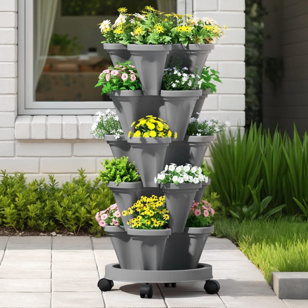 Green Fingers 5-Tier Vertical Garden Planter Stackable Grey