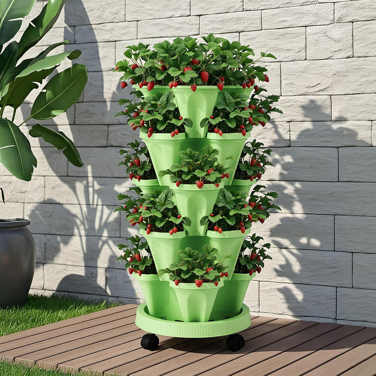 Green Fingers 5 Tier Vertical Garden Bed Stackable Planter Light Green