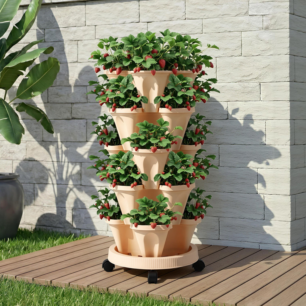 Green Fingers 5 Tier Stackable Vertical Garden Bed Beige