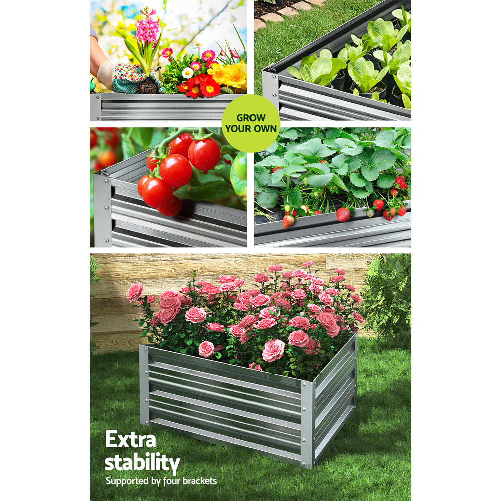 Green Fingers 86x86x30cm Galvanised Raised Garden Bed Planter Box Grey