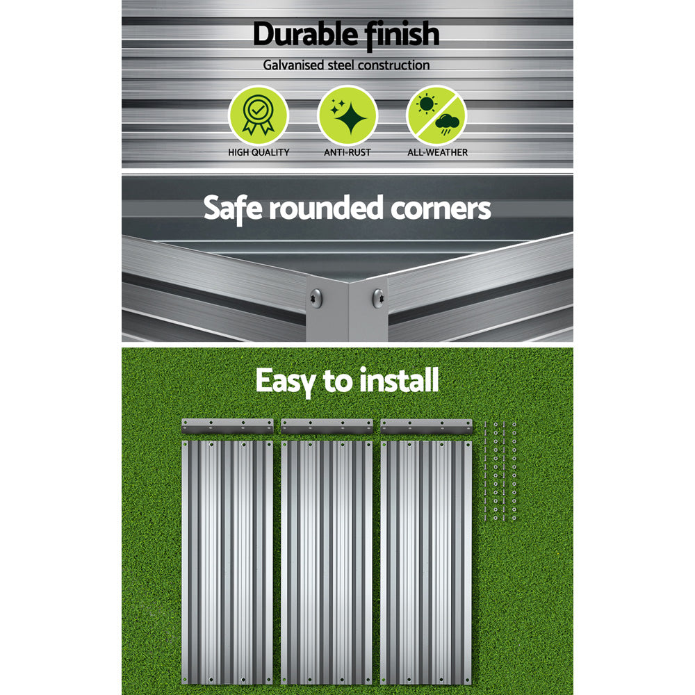 Green Fingers 86x86x30cm Galvanised Raised Garden Bed Planter Box Grey