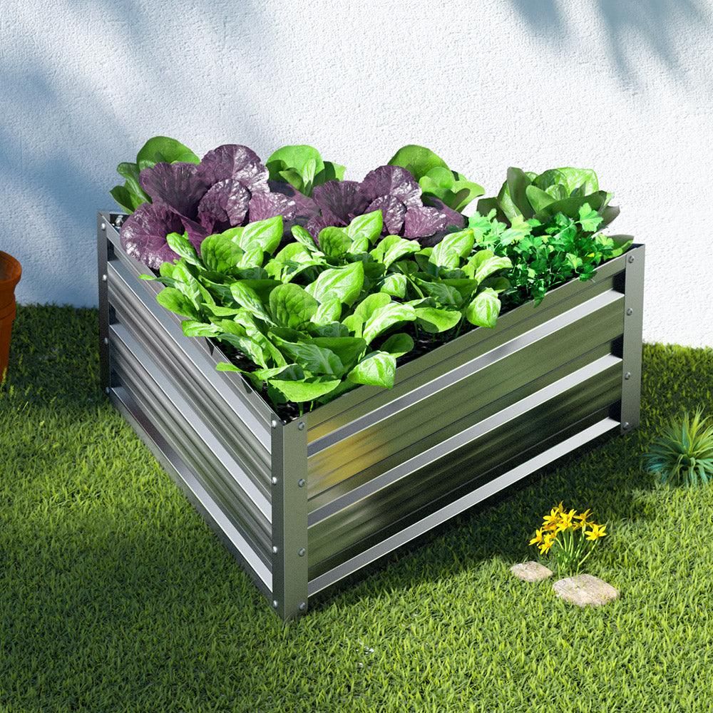 Green Fingers 86x86x30cm Galvanised Raised Garden Bed Planter Box Grey
