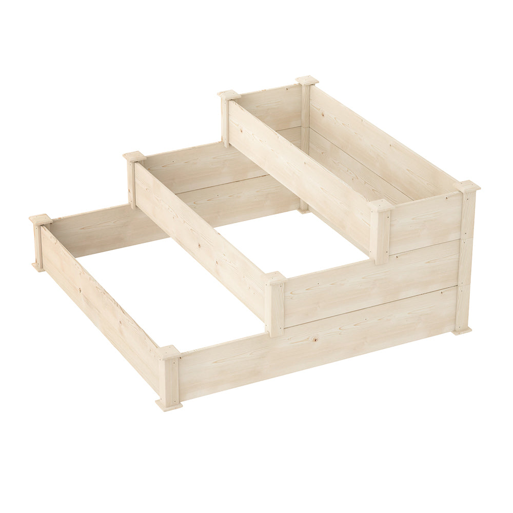 Green Fingers 3-Tier Wooden Raised Garden Bed Planter Box Natural Wood