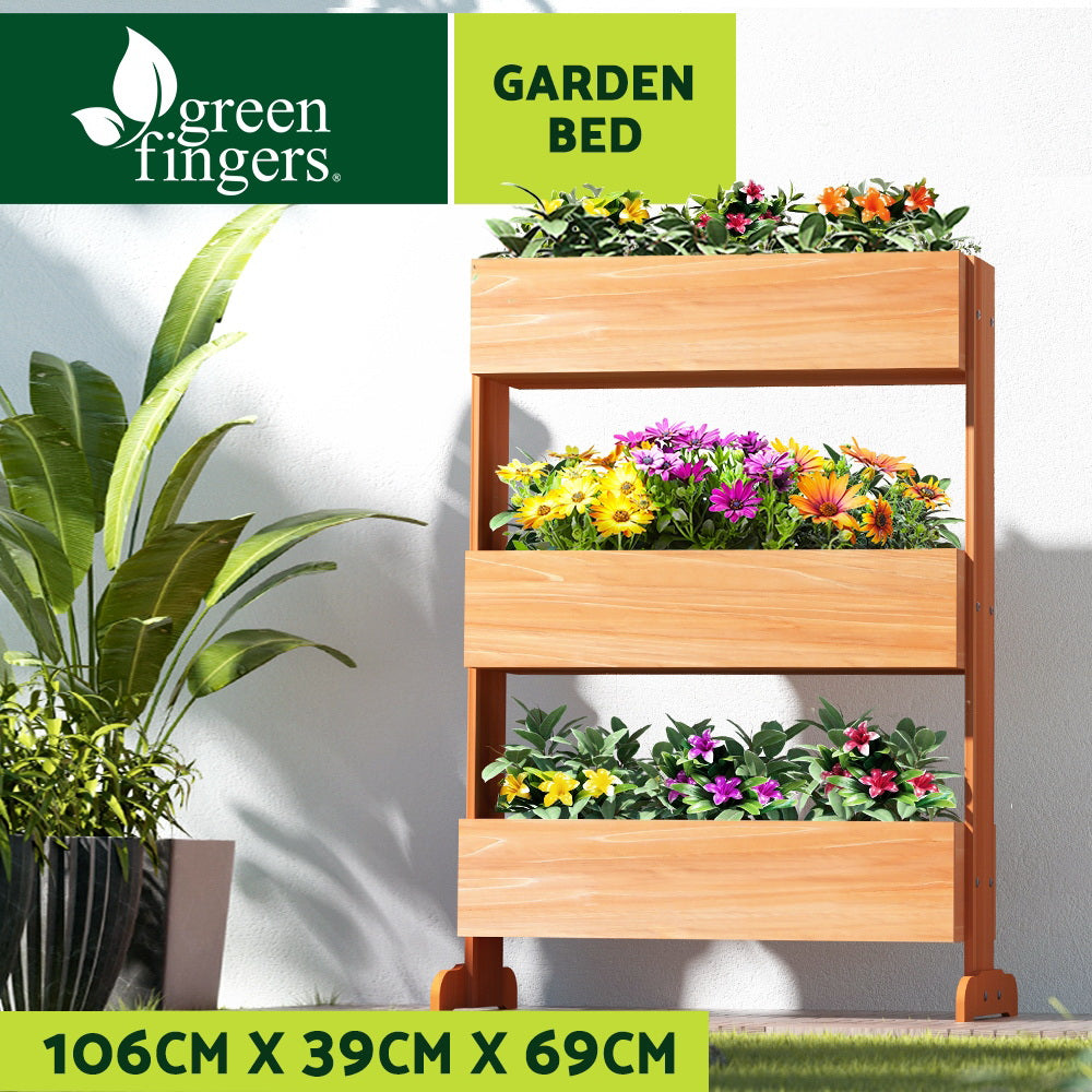 Green Fingers 69x39x106cm Wooden Planter Box Elevated Garden Bed Reddish Brown