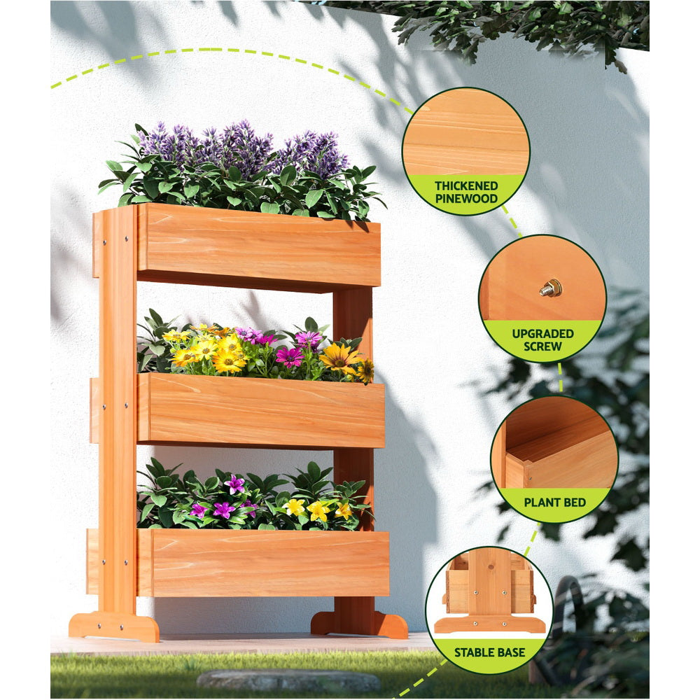 Green Fingers 69x39x106cm Wooden Planter Box Elevated Garden Bed Reddish Brown