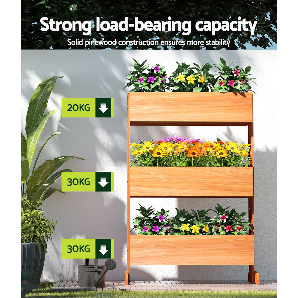 Green Fingers 69x39x106cm Wooden Planter Box Elevated Garden Bed Reddish Brown