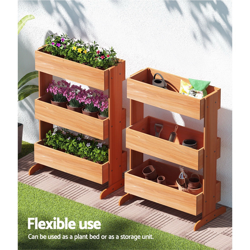 Green Fingers 69x39x106cm Wooden Planter Box Elevated Garden Bed Reddish Brown