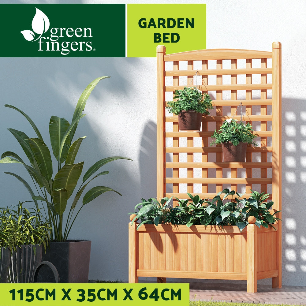 Greenfingers 64x35x115cm Wooden Raised Garden Bed Planter Box Trellis Brown