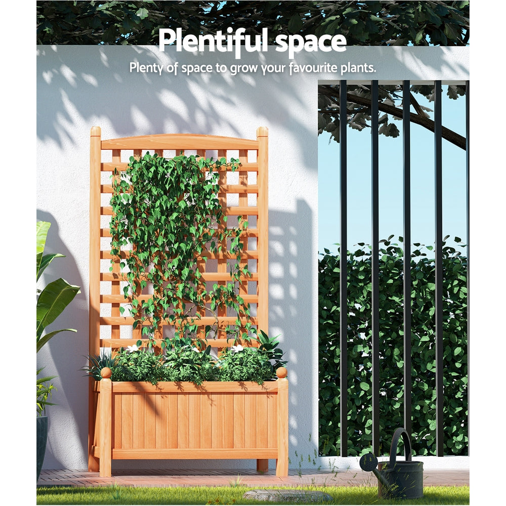 Greenfingers 64x35x115cm Wooden Raised Garden Bed Planter Box Trellis Brown
