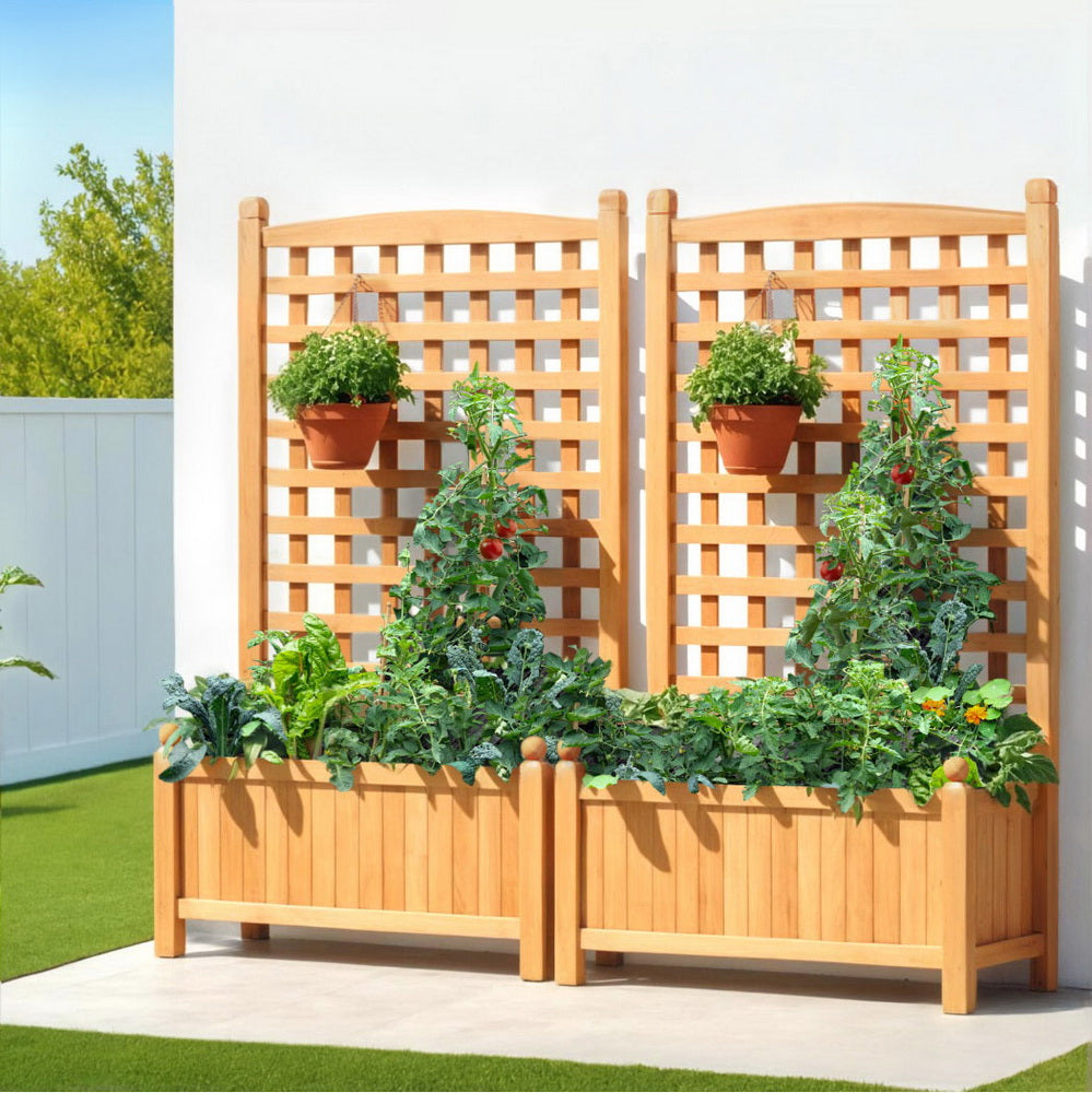 Green Fingers Wooden Planter Box with Trellis 64x35x115cm Brown