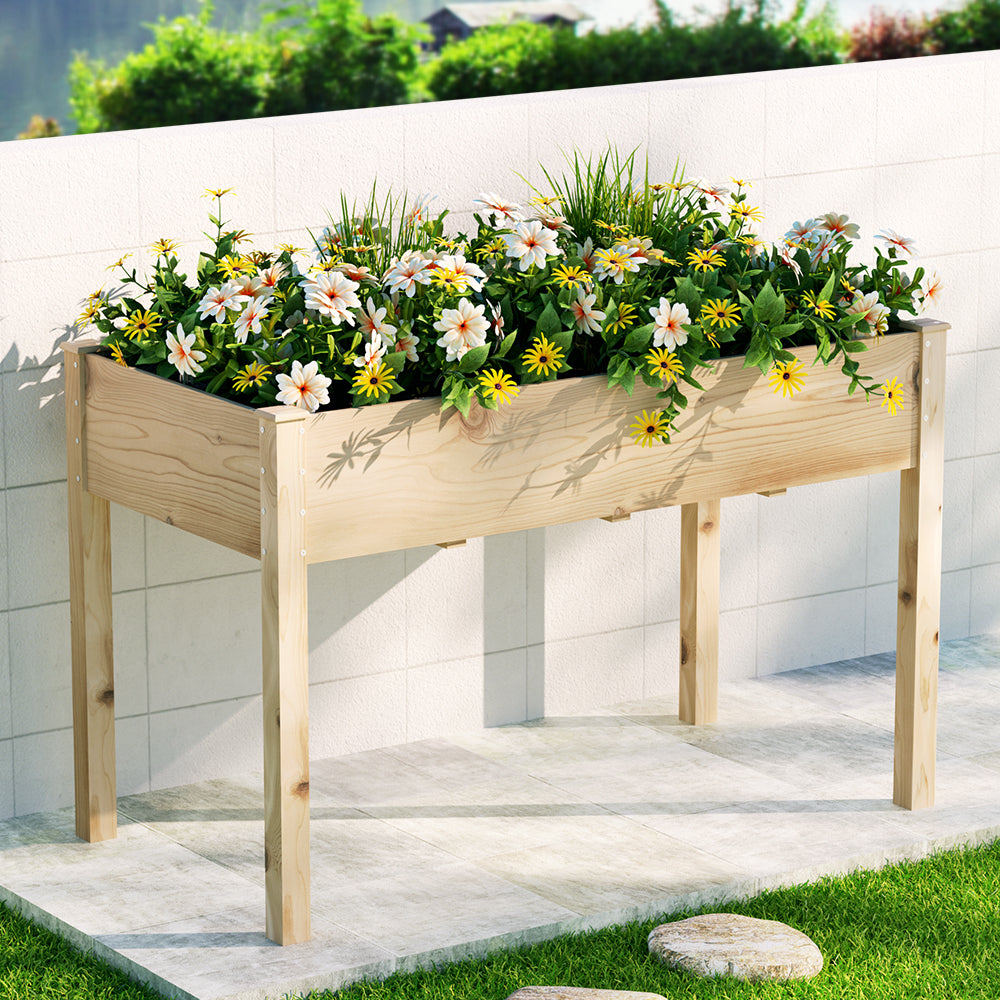 Green Fingers 120x60x80cm Wooden Raised Garden Planter Box Natural