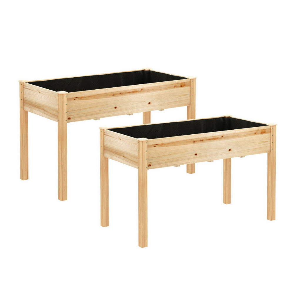 Green Fingers Wooden Raised Garden Bed 120x60x80cm Planter Box Natural