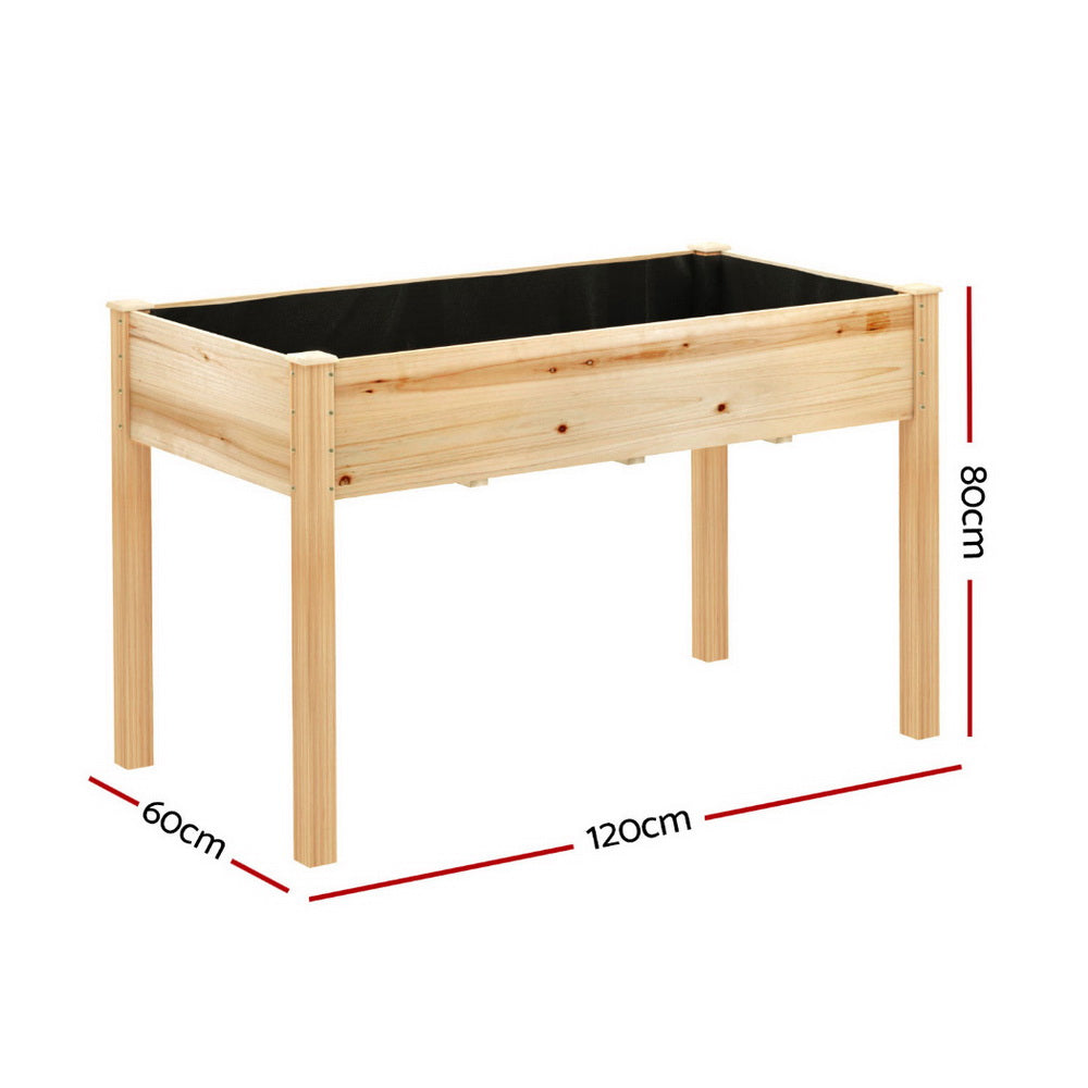 Green Fingers Wooden Raised Garden Bed 120x60x80cm Planter Box Natural