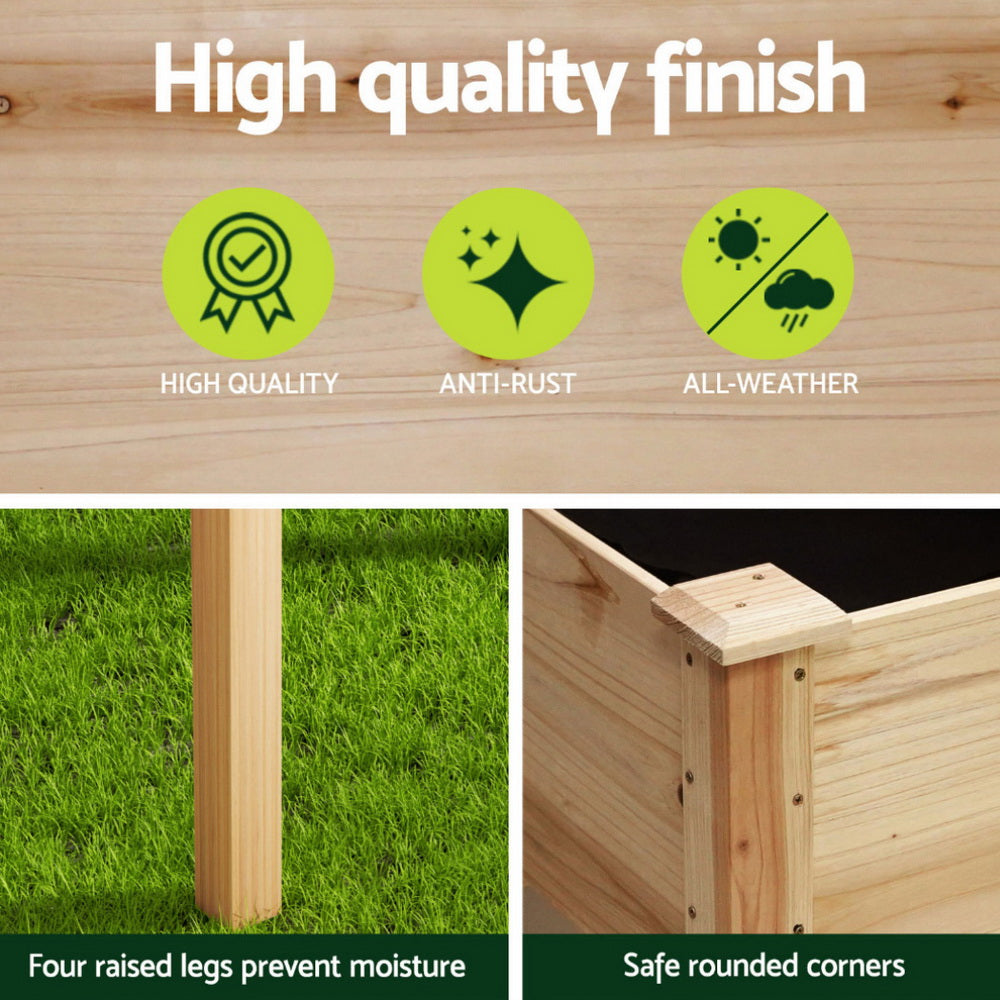 Green Fingers Wooden Raised Garden Bed 120x60x80cm Planter Box Natural