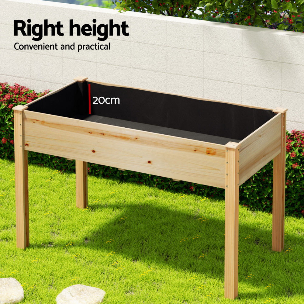 Green Fingers Wooden Raised Garden Bed 120x60x80cm Planter Box Natural