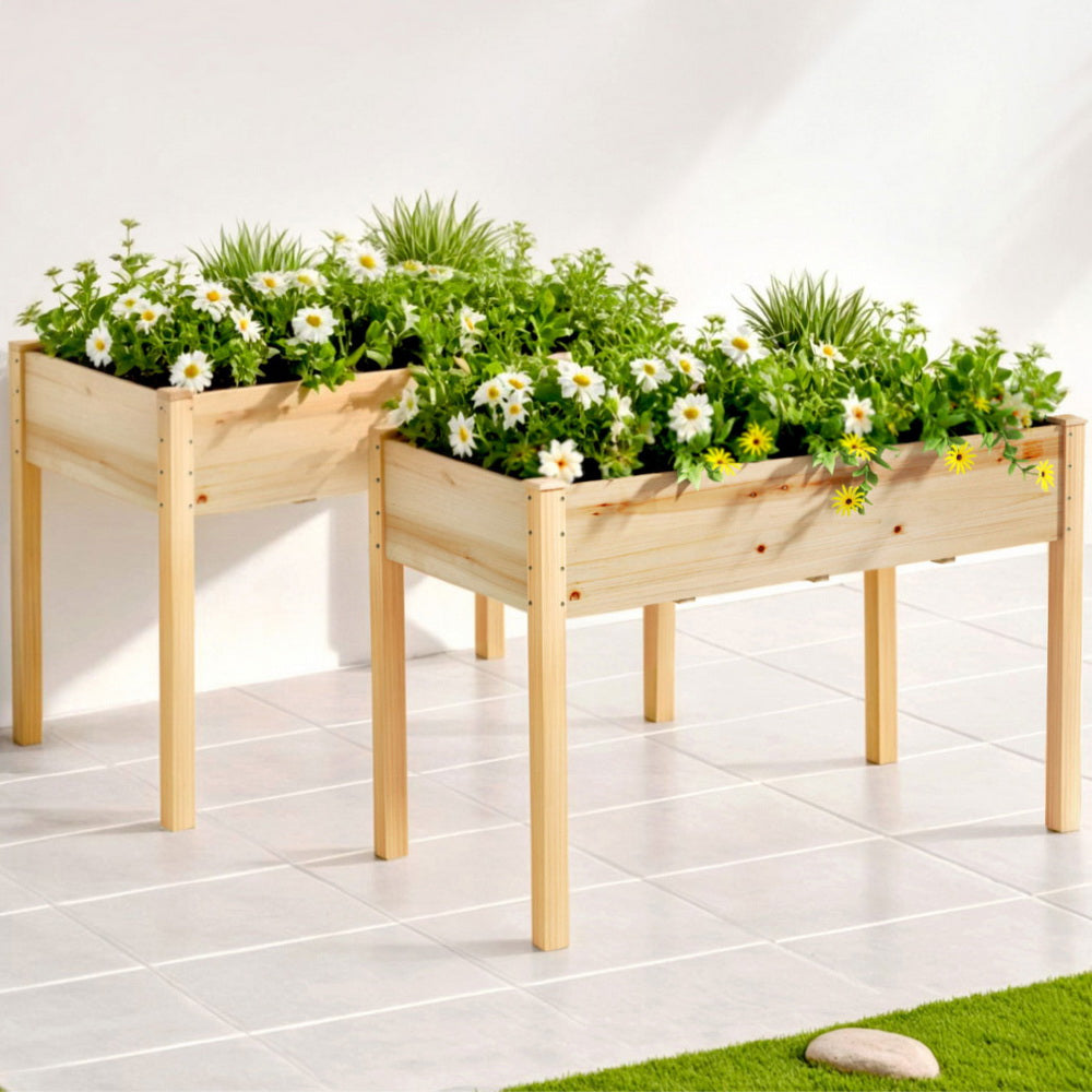 Green Fingers Wooden Raised Garden Bed 120x60x80cm Planter Box Natural